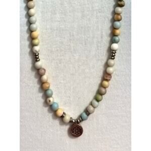 Vintage Elastic Amazonite Necklace 37 Inch Long Strand Necklace